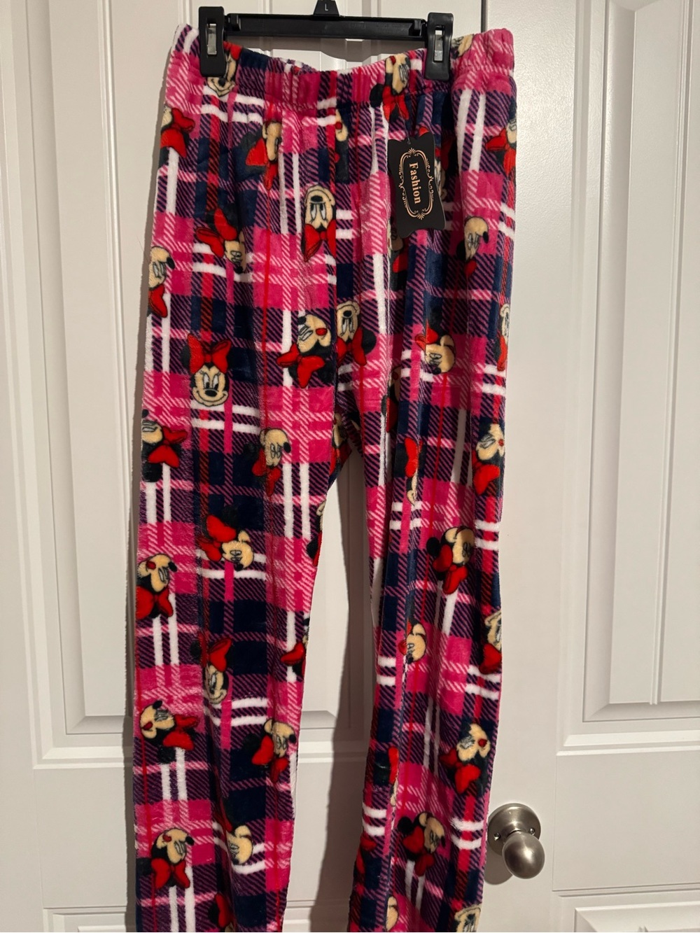 Minnie Mouse Pink Plaid Plush Pajama Pants One Size New With Tags - Picture 4 of 9